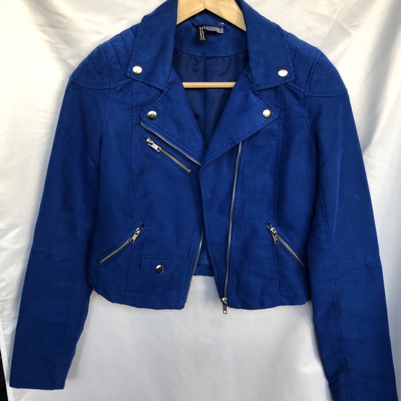 COPY - Cobalt blue cropped moto suede jacket - Picture 6 of 15
